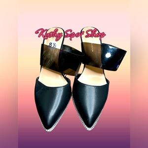 NWT BCBG BLACK PU MULE PUMPS/HEELS ✨🖤👠✨🖤👠 Sz 8.5/39 HABBI ✨👠🖤